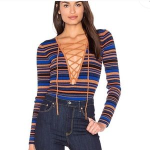Majorelle striped lace up bodysuit small